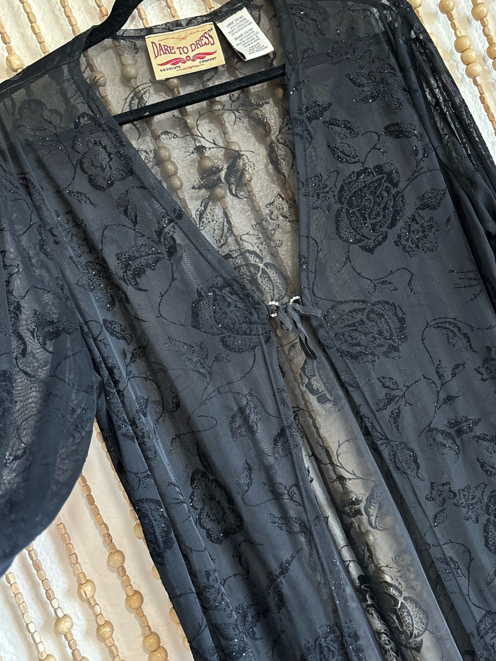 Vintage 90s Romantic Whimsy Goth Rose Floral Sheer Black Long Sleeve Open Front - Picture 2 of 4